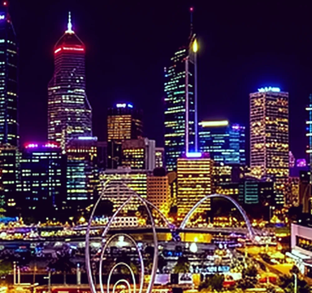 Perth's city skyline and Elizabeth Quay at night